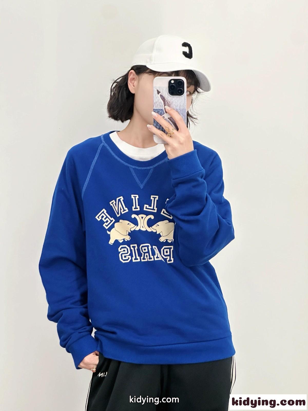 定番 コットン スウェットシャツ セリーヌ Tシャツ コピー クルーネック-5