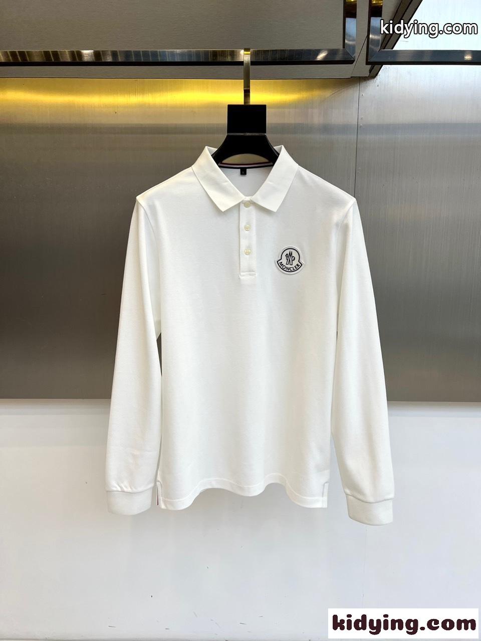 上品 カジュアル 長袖 ポロシャツ モンクレール Tシャツ 偽物 ホワイト-0