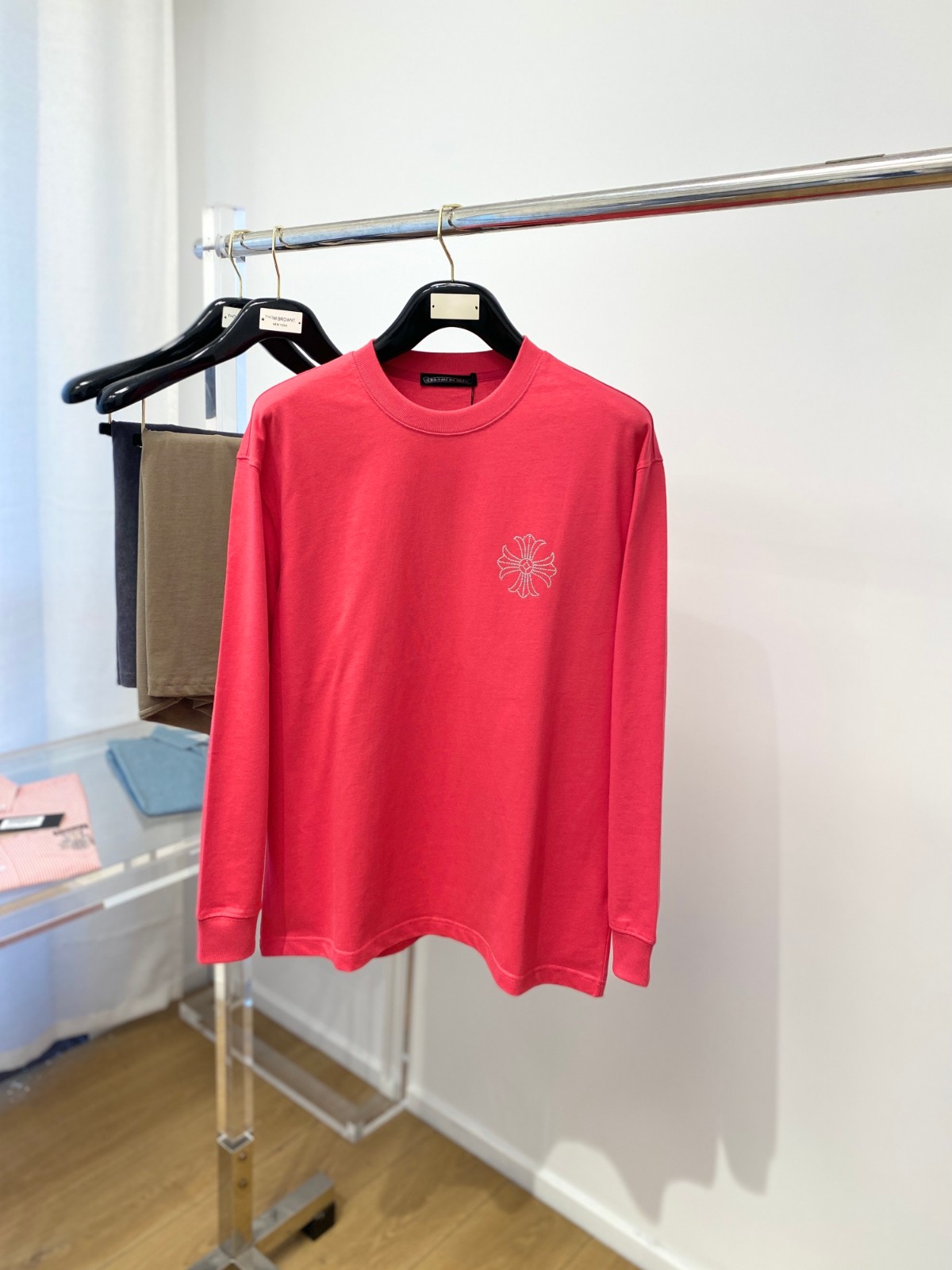 シンプル おしゃれ ラインストーンロゴ クロムハーツ Tシャツ コピー 長袖Tシャツ-0