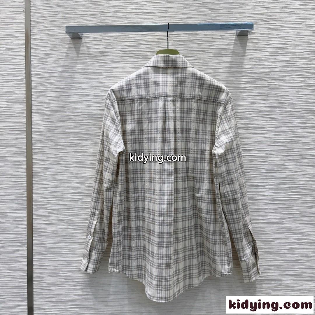 ユニセックス チェック柄 長袖シャツ グッチ シャツ コピー 刺繍入り-4