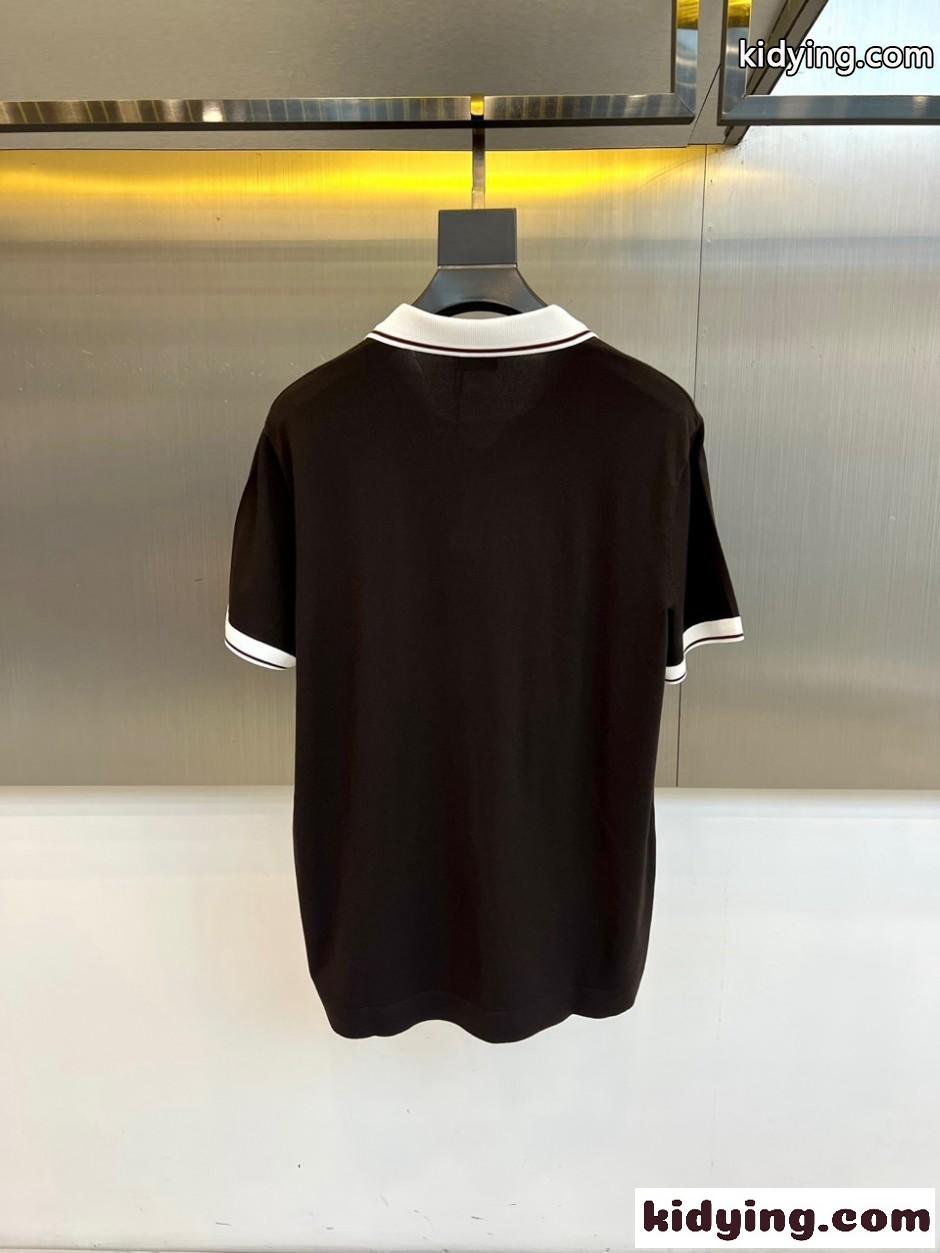 洗練された スキッパーネック ポロシャツ エルメネジルド・ゼニア Tシャツ 偽物 ダークブラウン-3