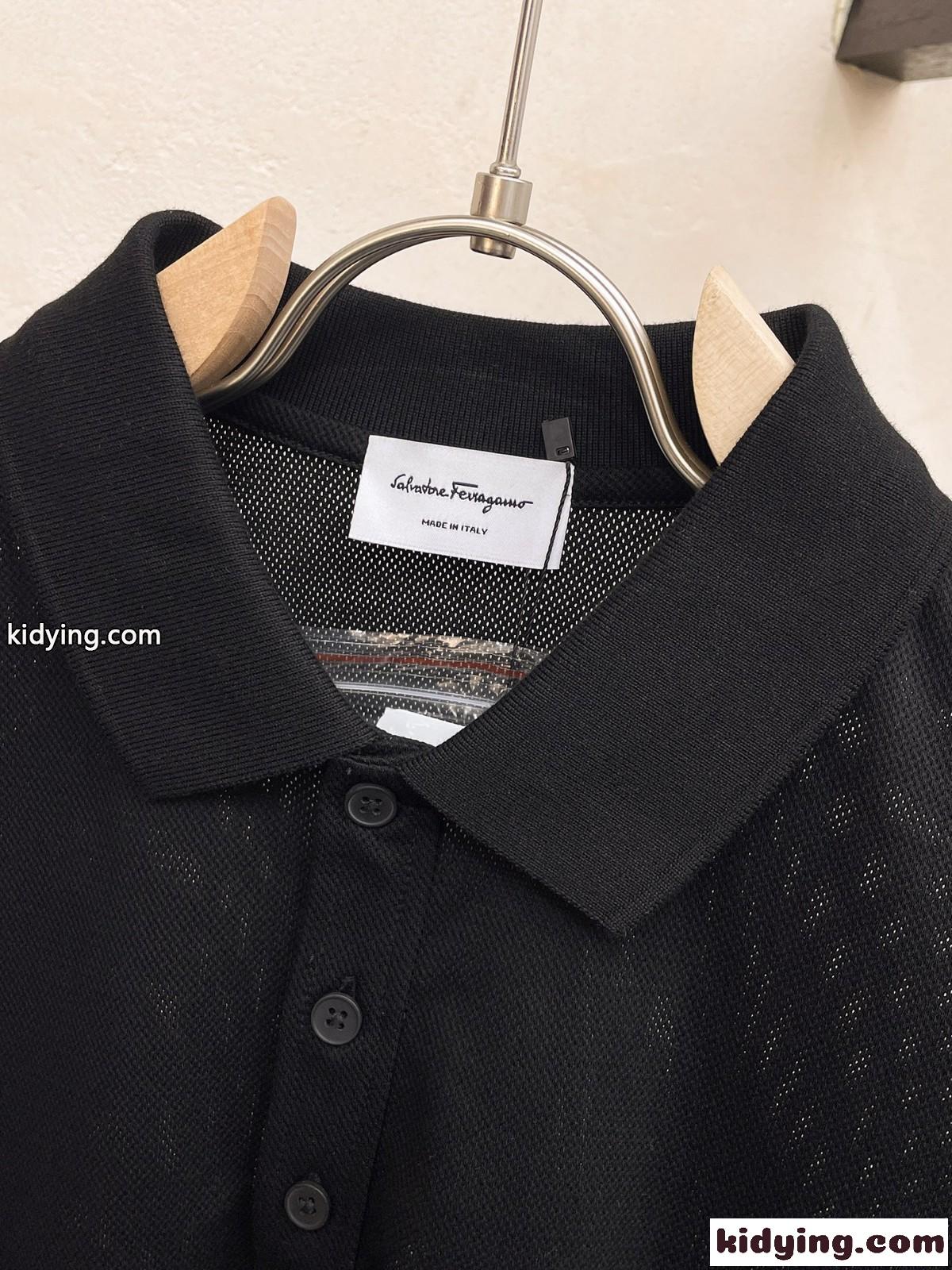 洗練された ビジネス 半袖 ポロシャツ サルヴァトーレ・フェラガモ Tシャツ コピー ブラック-2