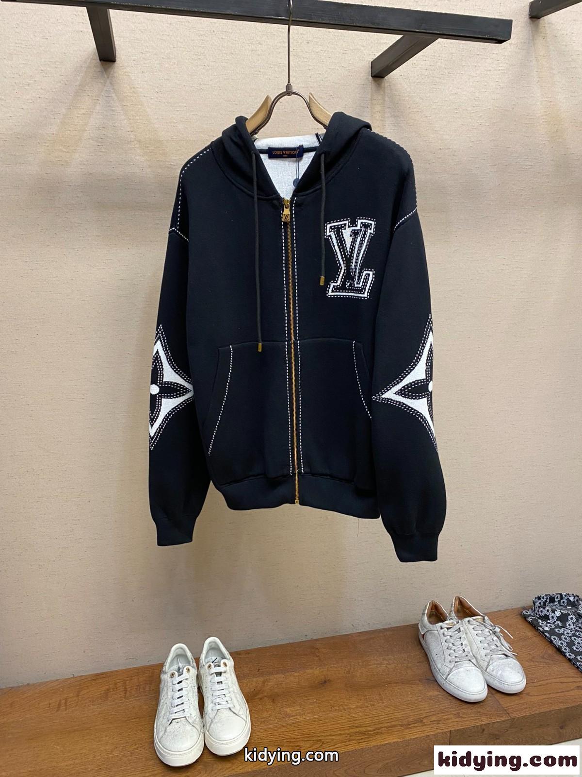 グラフィックインターシャジップコットンフーディ ルイヴィトン ジャケット コピー-1