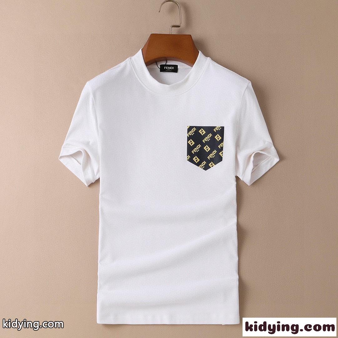 カジュアル シンプル 秋冬 プリント ラウンドネック フェンディ 半袖tシャツ コピー スウェード プルオーバー-1