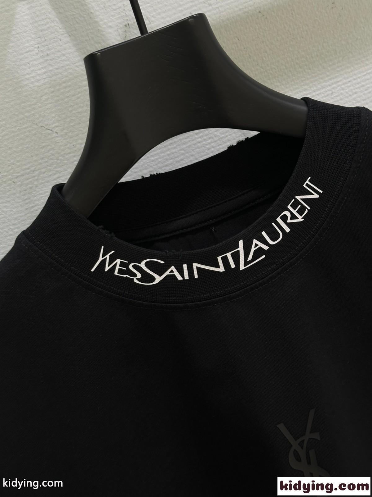 ユニセックス コットン 半袖Tシャツ イヴ・サンローラン Tシャツ コピー トップス-1