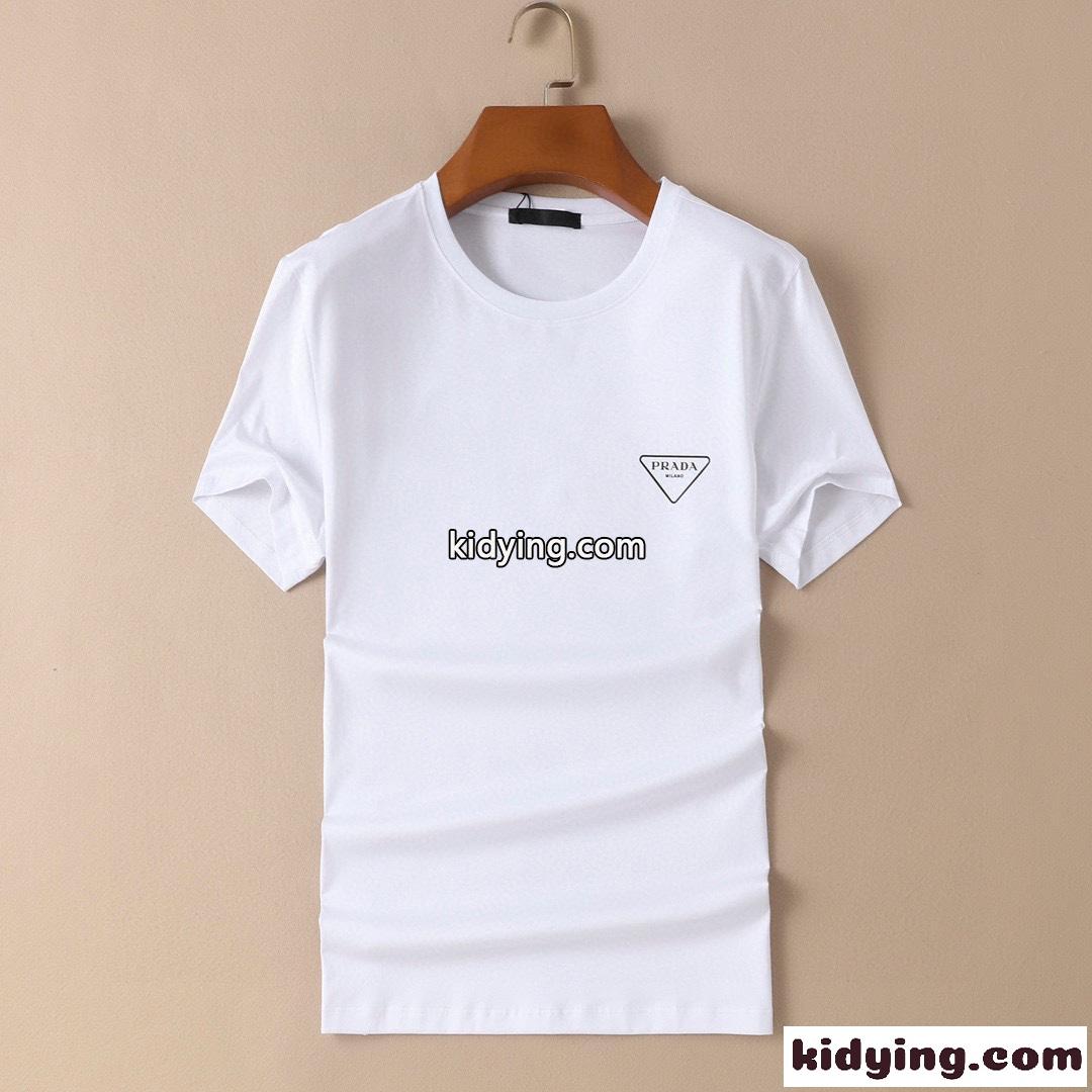 着心地抜群 クルーネック スリム プラダ 半袖tシャツ コピー ロゴ プリント Tシャツ-5