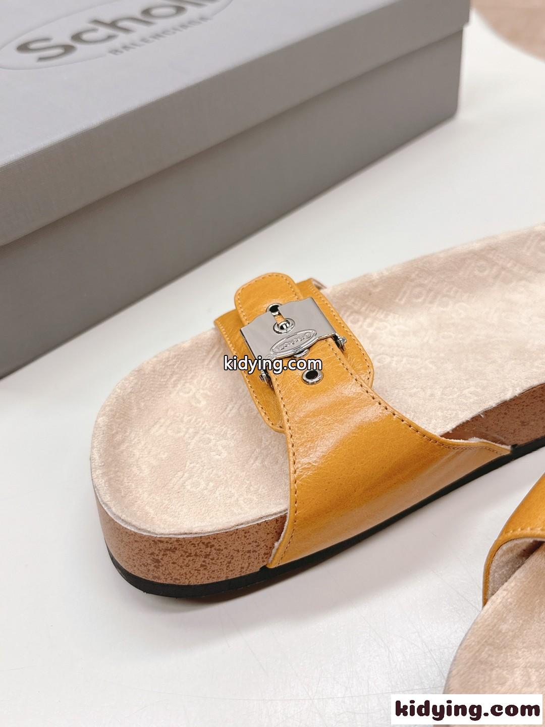 BALENCIAGA I Scholl フラット サンダル バレンシアガ サンダル コピー ブラウン-3