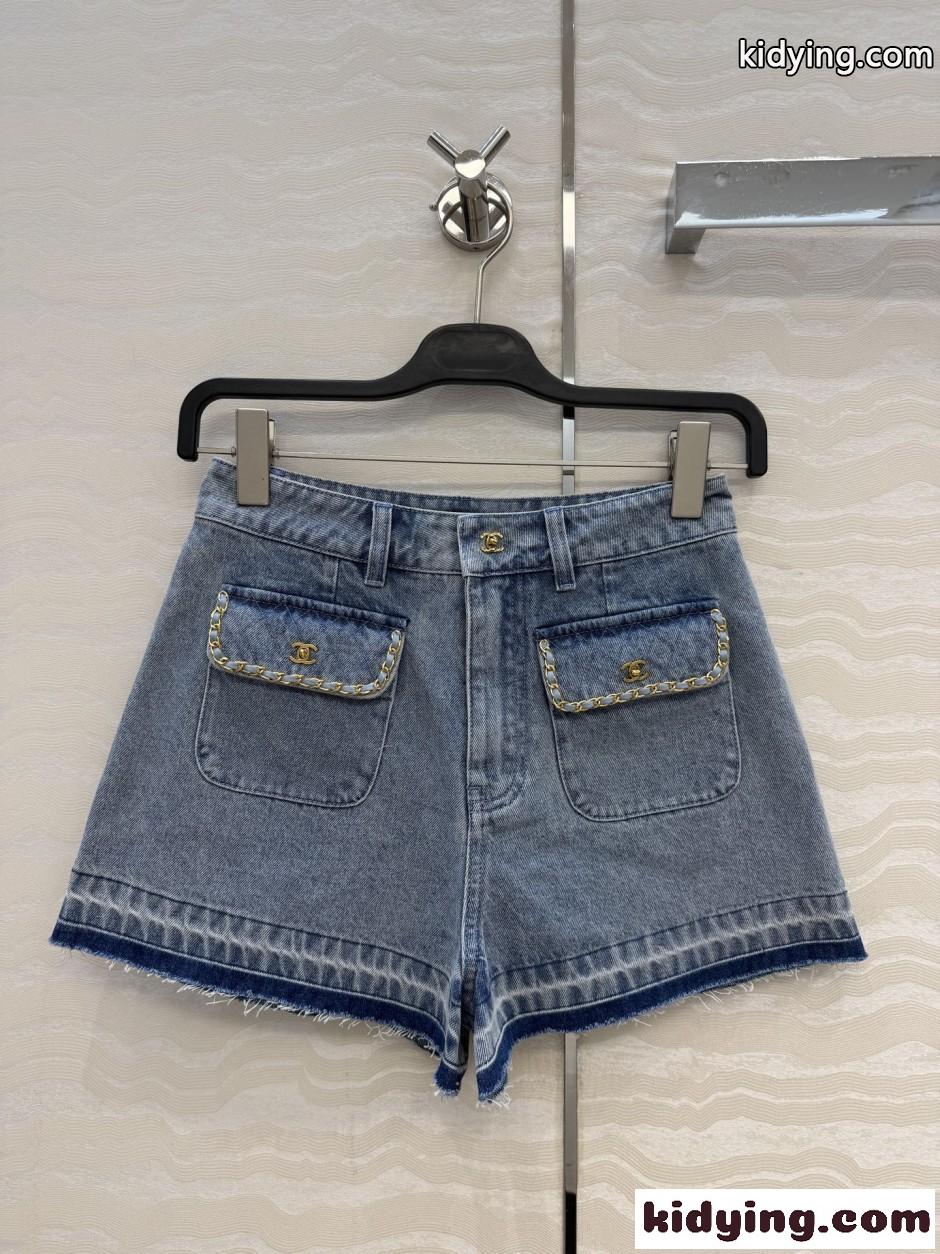 おしゃれ チェーンディテール デニム ショートパンツ シャネル パンツ コピー-0