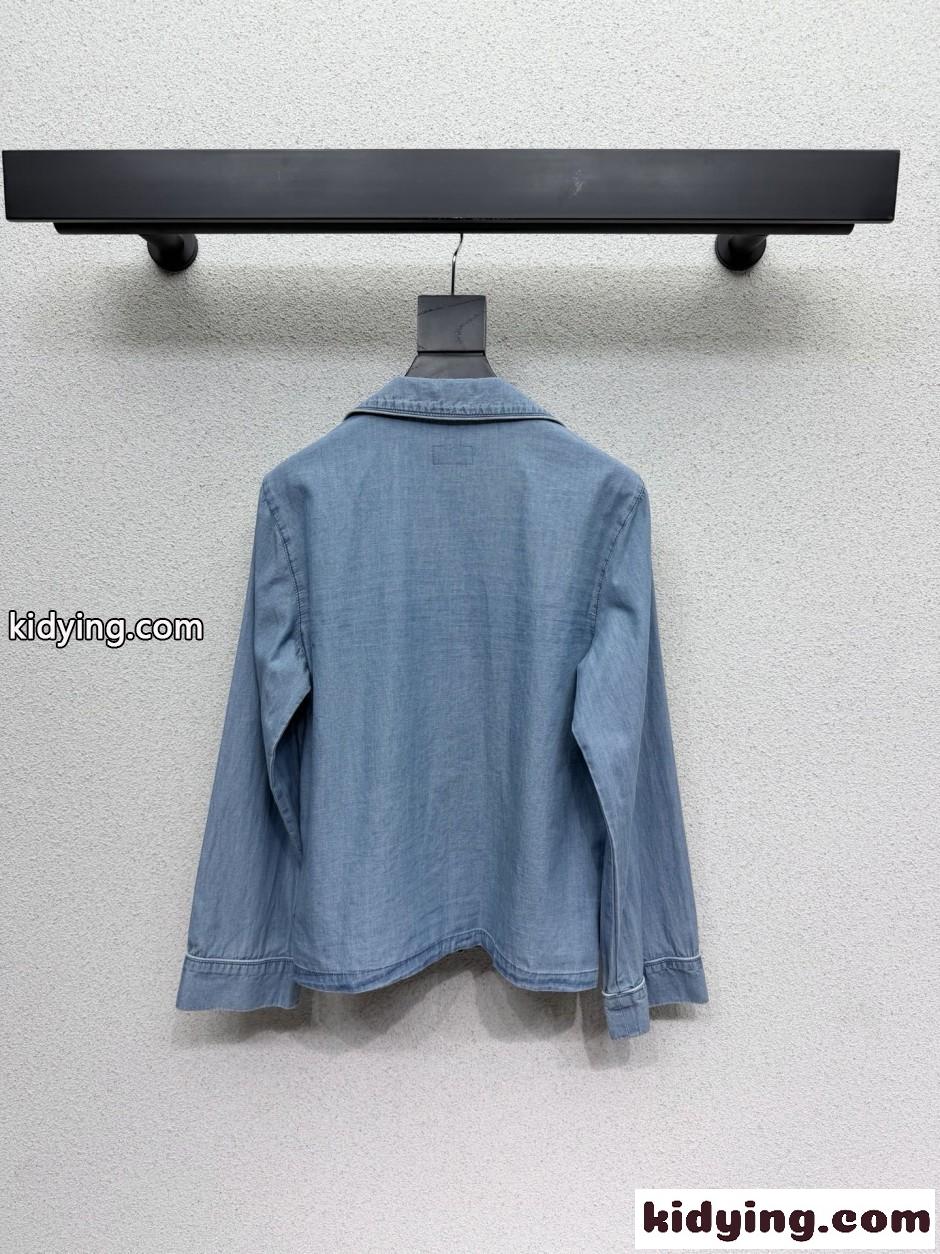 イヴ・サンローラン シャツ コピー YSLロゴ ベルテッド デニム 長袖シャツ-2