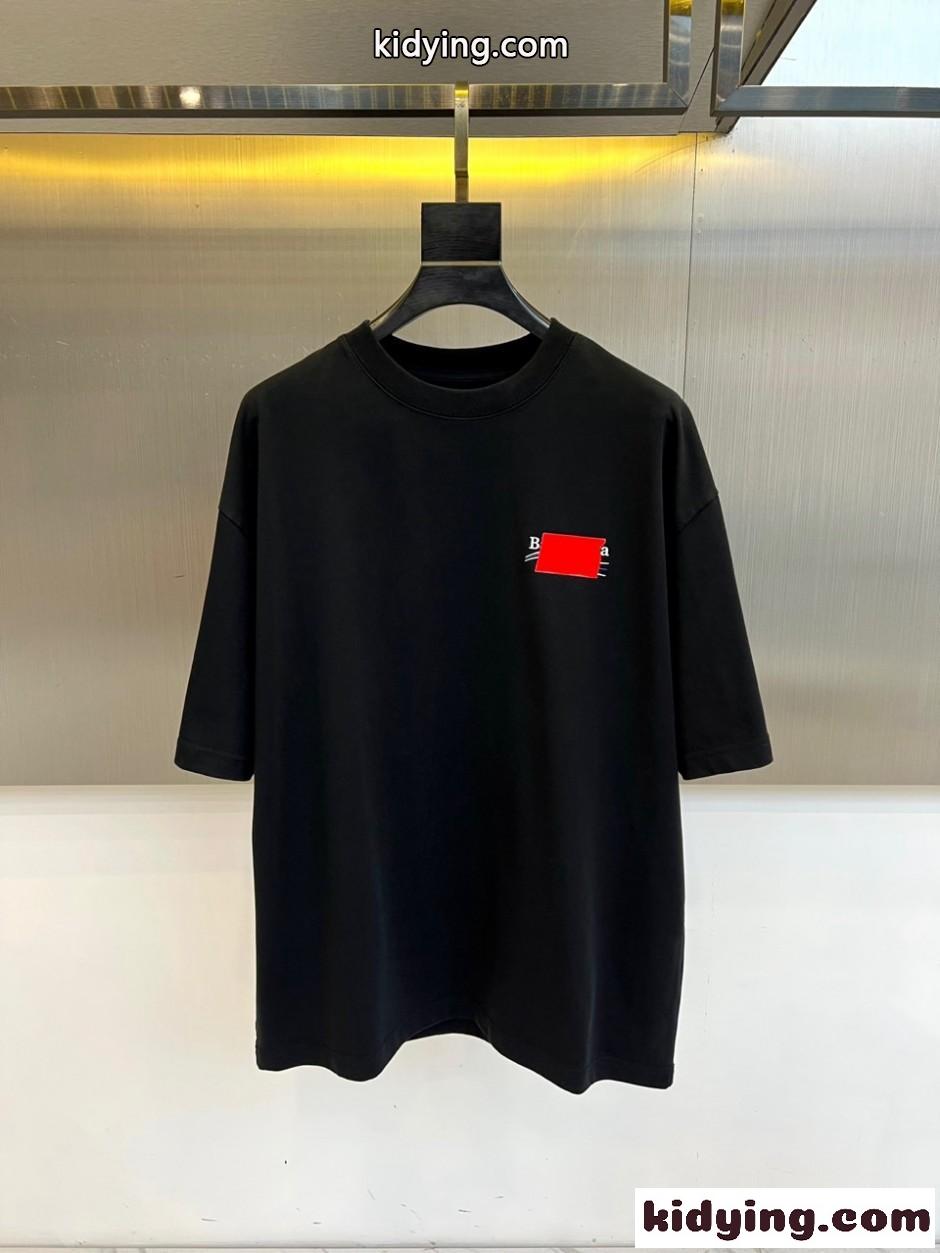 バックロゴ クルーネック半袖Tシャツ バレンシアガ Tシャツ 偽物 ブラック-0