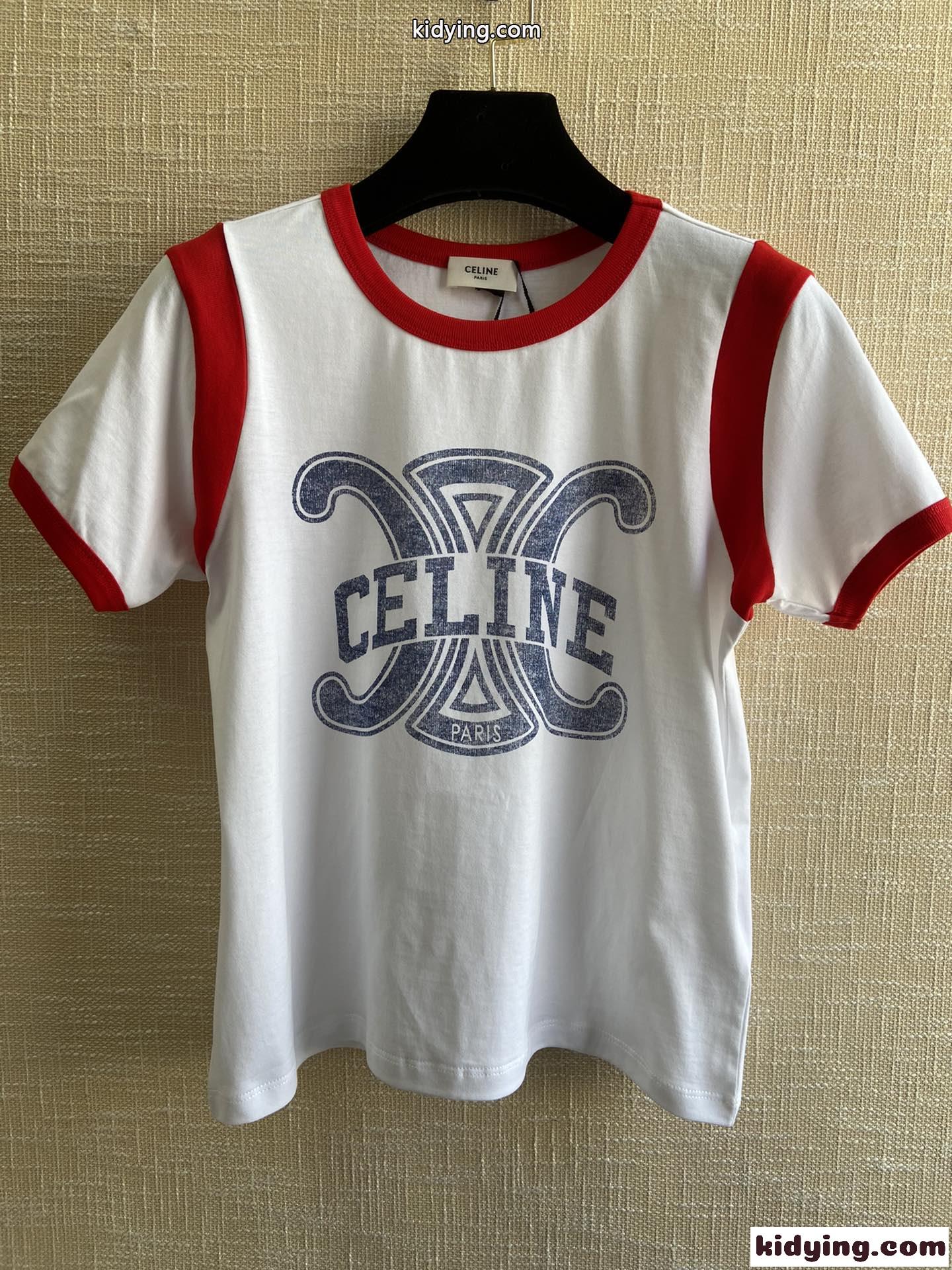 人気 コットン トリオンフ ロゴ プリント セリーヌ Tシャツ コピー 半袖 クルーネック トップス-2