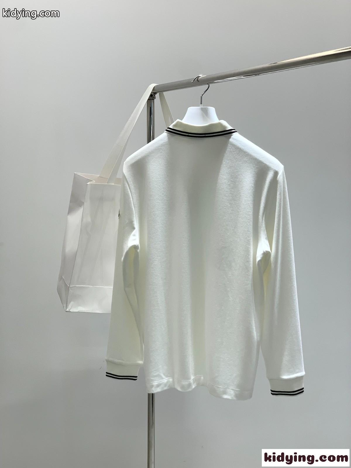 洗練された シンプル 長袖 ポロシャツ モンクレール Tシャツ 偽物 ホワイト-1