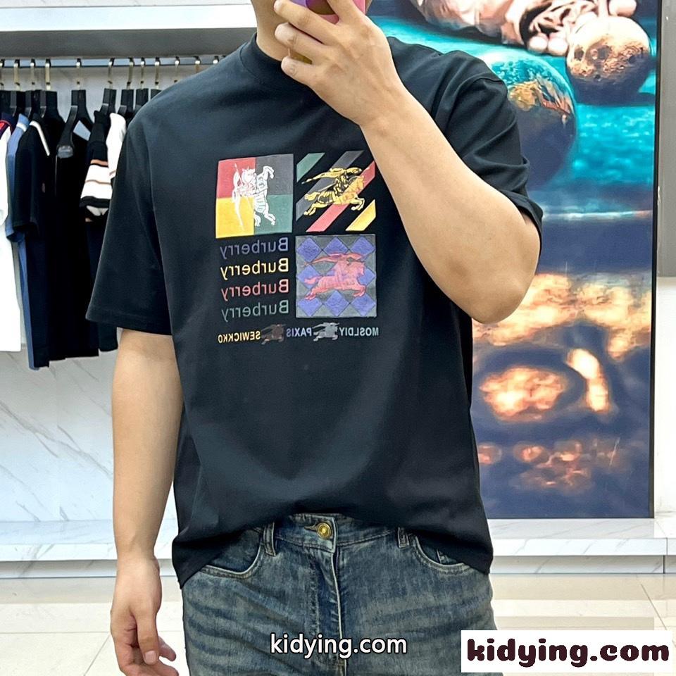 おしゃれ ロゴ入り 半袖Tシャツ バーバリー Tシャツ 偽物 クルーネック ブラック-2