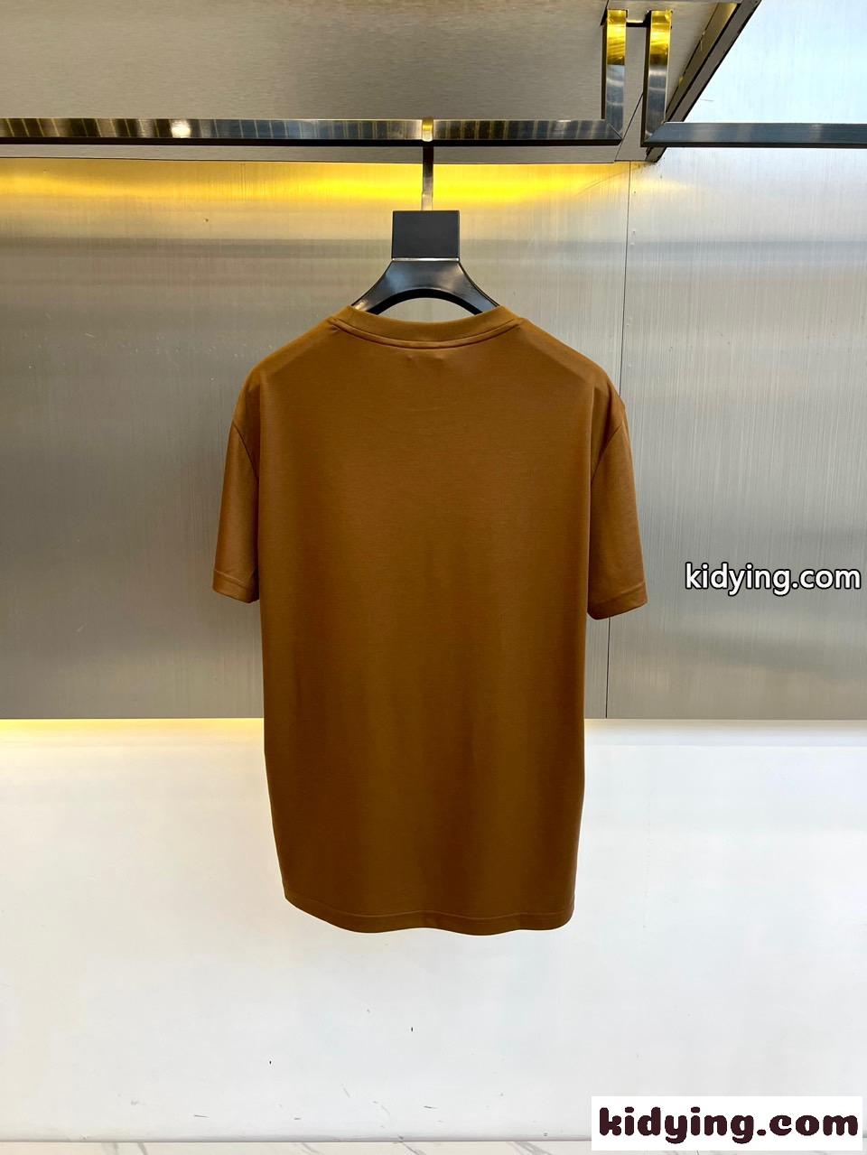 シンプル ロゴ 半袖Tシャツ エルメネジルド・ゼニア Tシャツ コピー クルーネック ブラウン-3