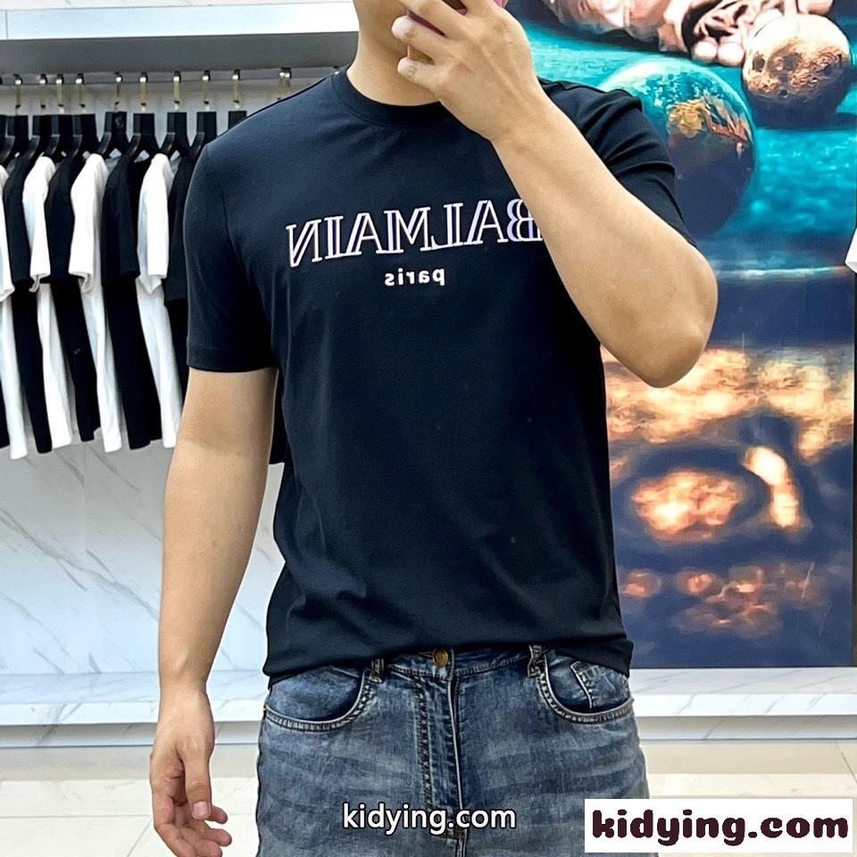 合わせやすい バルマン Tシャツ コピー 半袖 シンプル クルーネック コットン ブラック-2