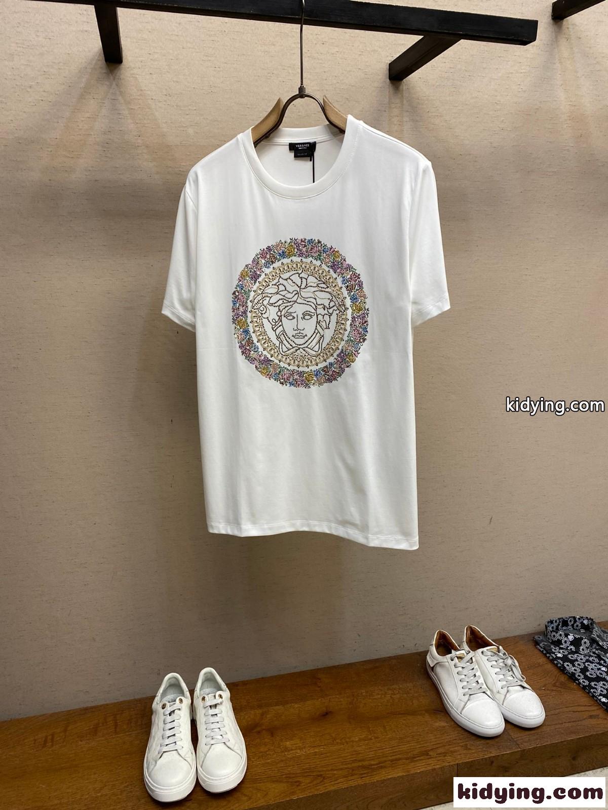 定番 カジュアル ヴェルサーチェ Tシャツ コピー ラインストーン メドゥーサ 半袖-2