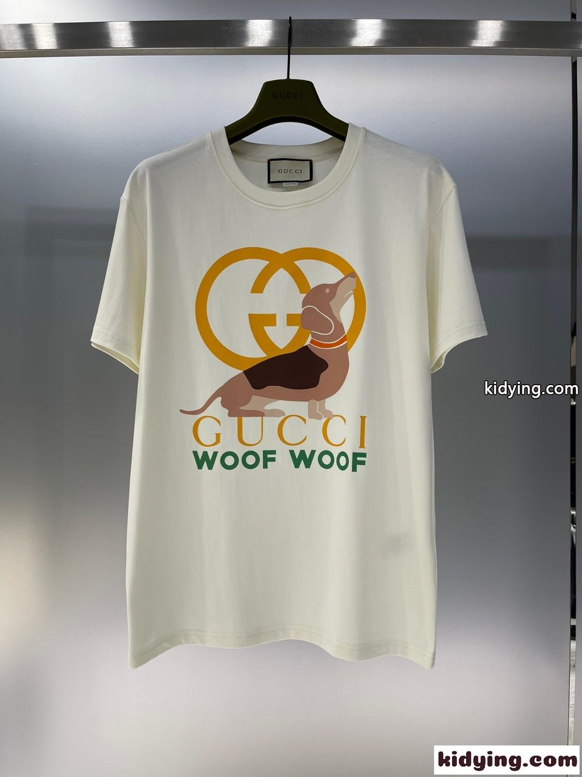 WOOF WOOF プリント コットンTシャツ グッチ Tシャツ コピー 半袖 ユニセックス-0
