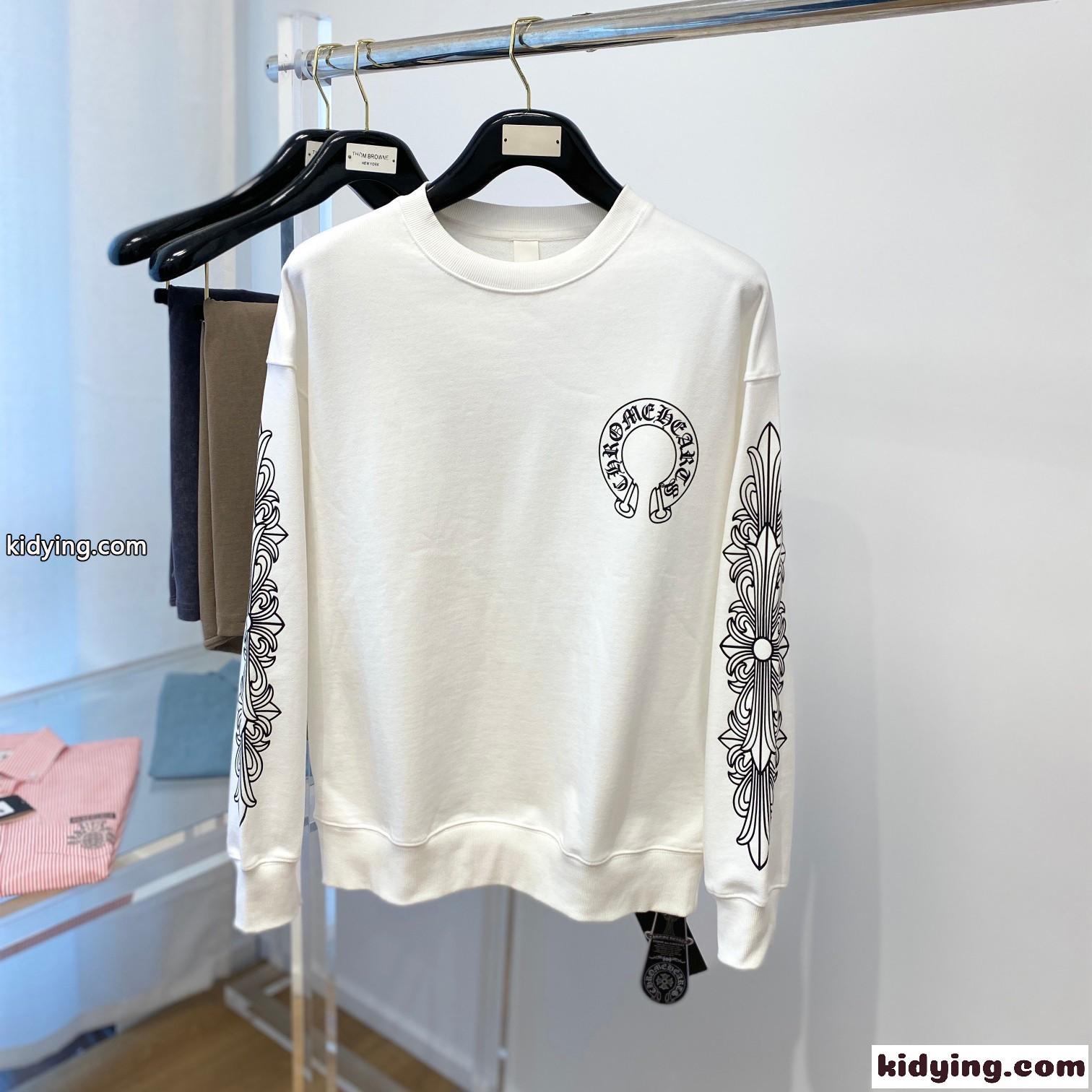 定番 おしゃれ ロゴ プリント クルーネック スウェットシャツ クロムハーツ Tシャツ コピー ホワイト-0