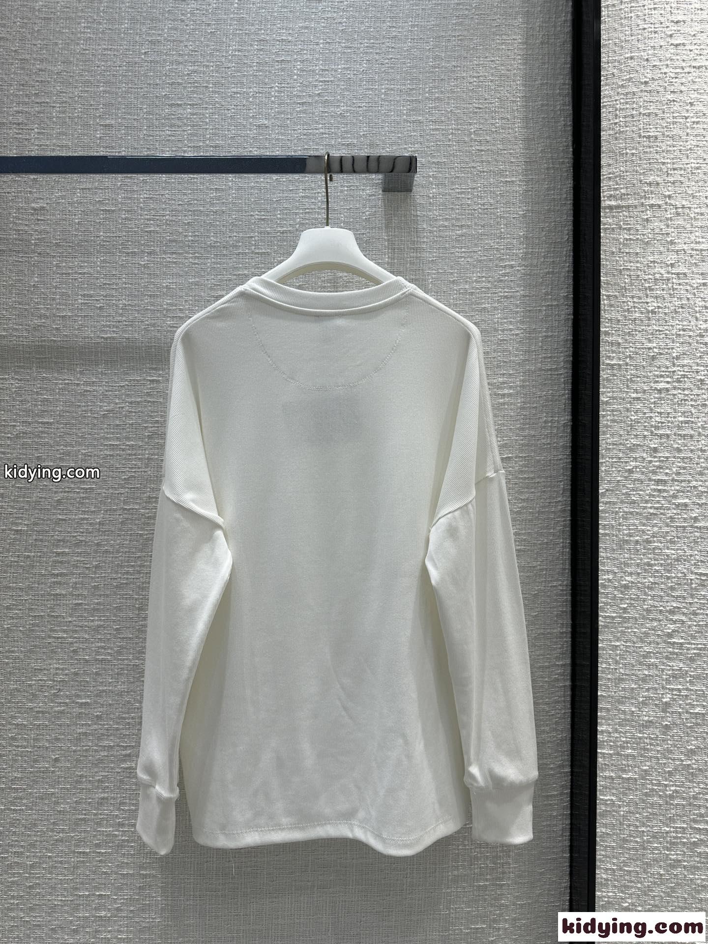 シンプル コットン ロングスリーブ Tシャツ ロエベ Tシャツ コピー ホワイト-5