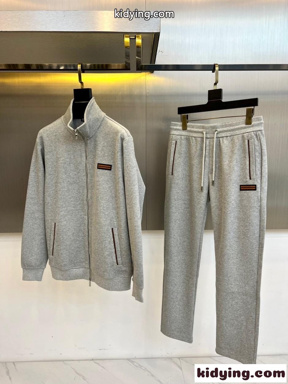 ジップアップジャケット＆パンツ 上下セット エルメネジルド・ゼニア セットアップ 偽物 グレー-0