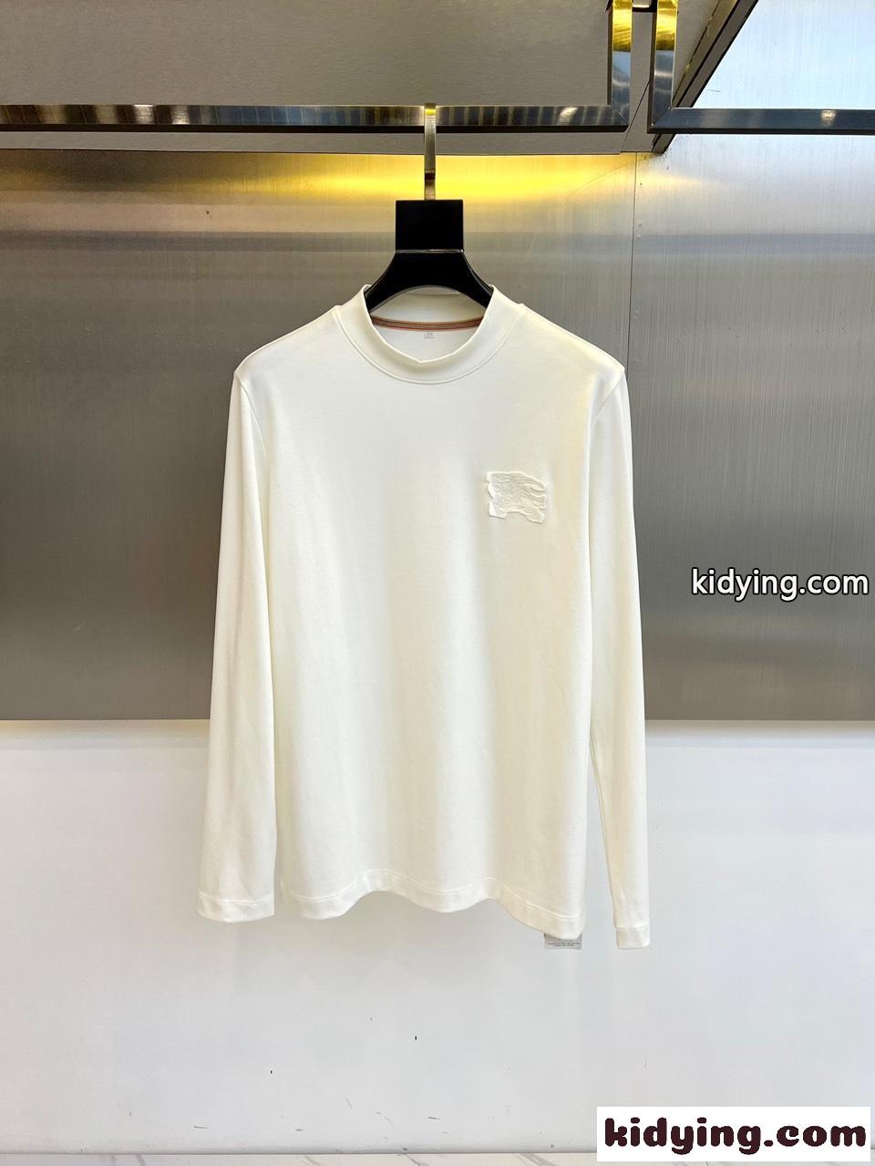 シンプル 上品 ロゴ入り 長袖Tシャツ バーバリー 長袖Tシャツ 偽物 ホワイト-0