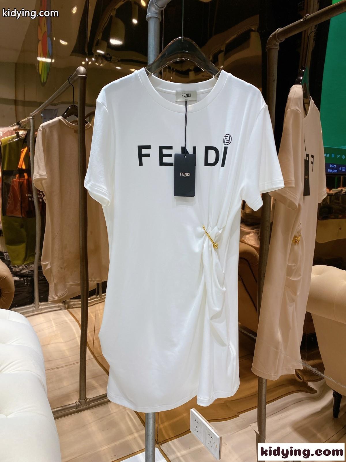 Fendi x Versace 人気 シンプル ロゴ プリント クルーネック フェンディ ワンピース コピー ストレッチ カジュアルワンピース-0