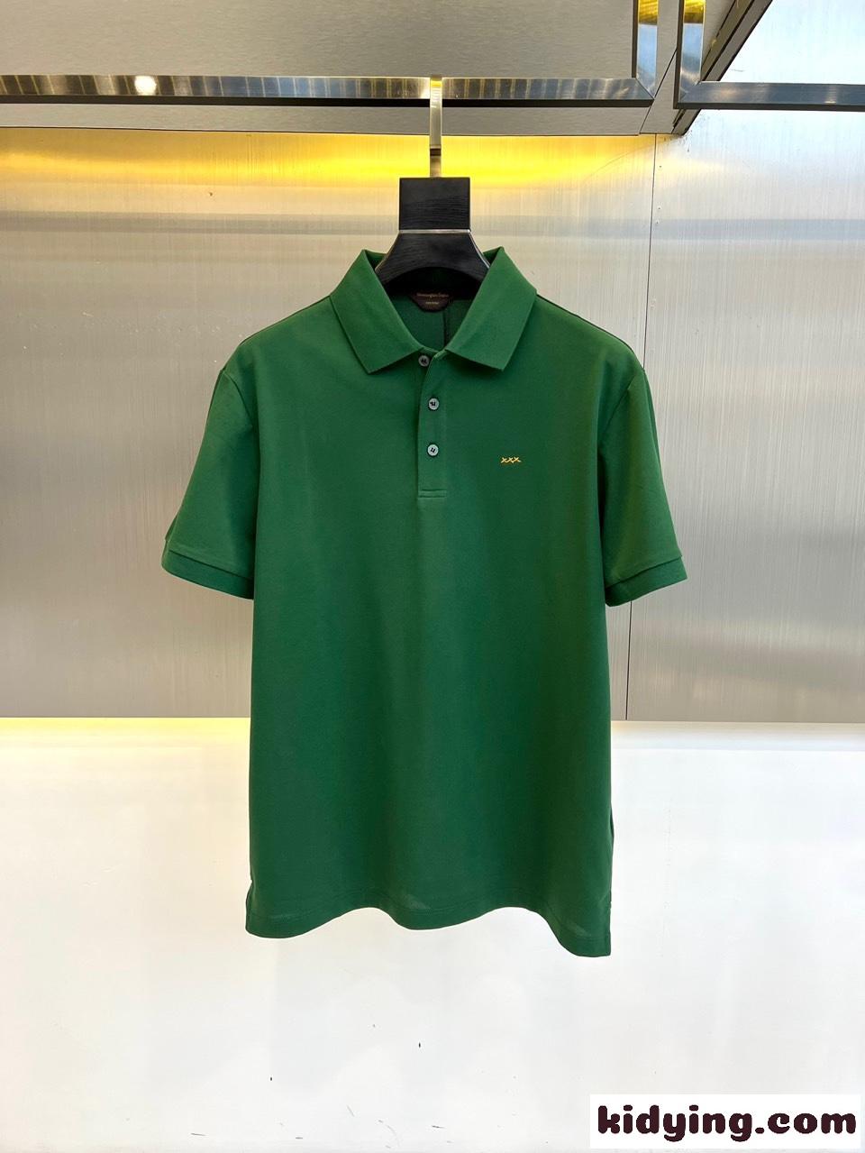 エルメネジルド・ゼニア 半袖Tシャツ コピー コットンピケポロシャツ グリーン-0