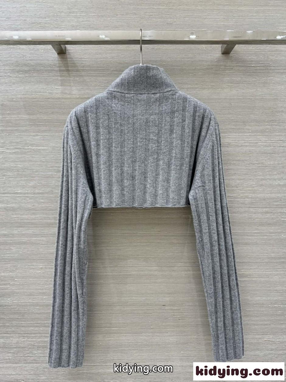 ウールカシミヤ クロップドジップニット ミュウミュウ ニット 偽物 グレー-5