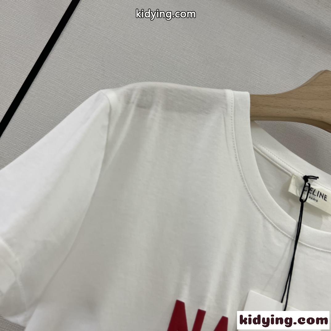 カジュアル 薄手 コットン クルーネック セリーヌ tシャツ コピー 春夏 定番 半袖 トップス-4