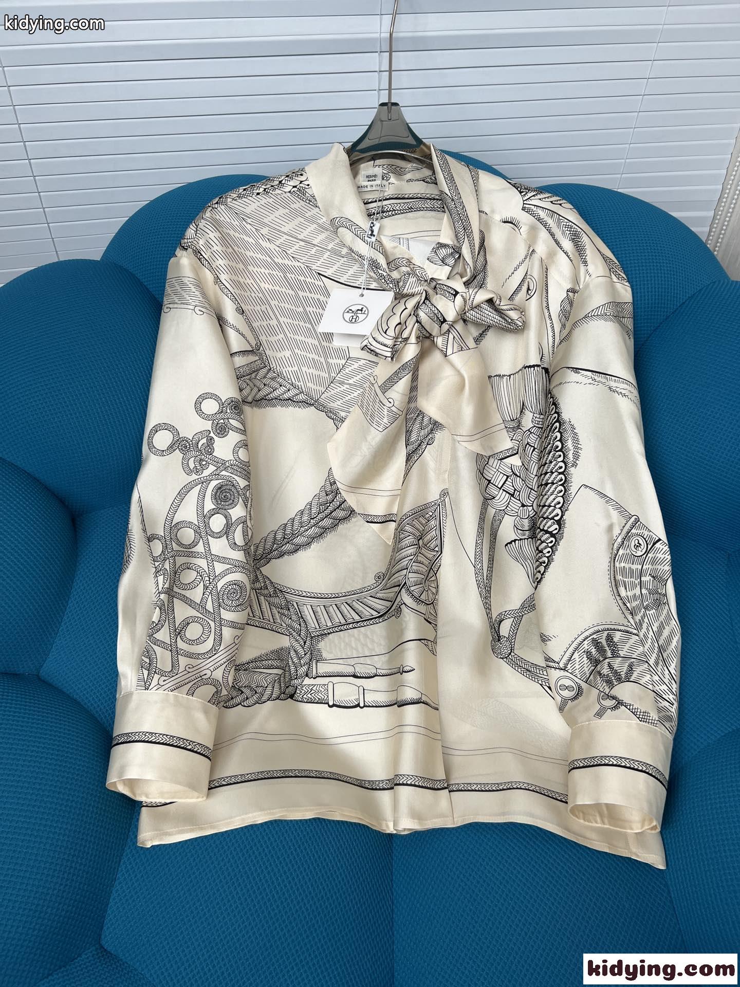 シルク 高級感 柔らかい 快適 ブラウス エルメス シャツ コピー 長袖 レディース トップス エレガント カジュアル-1