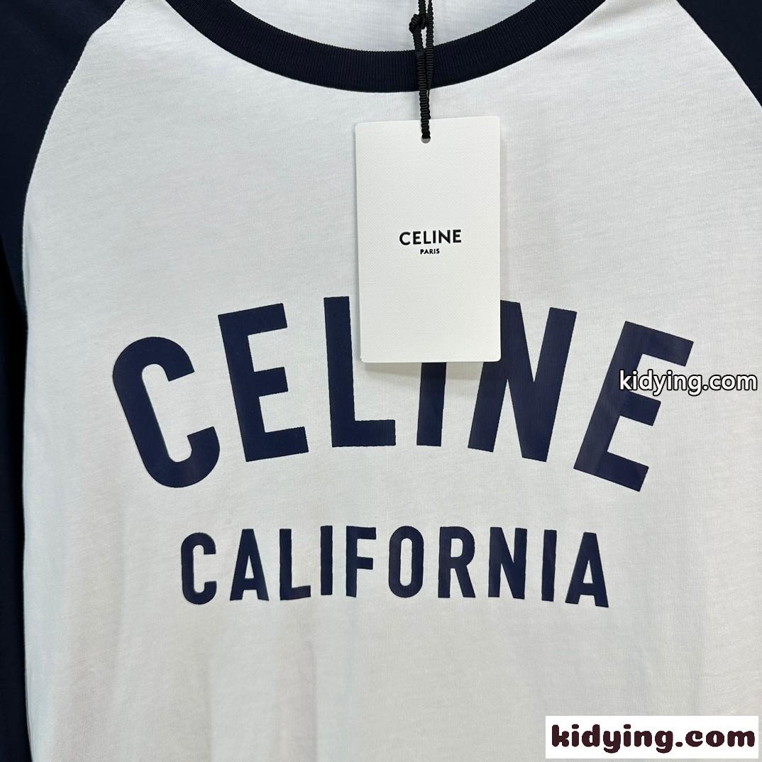 飽きのこない 配色 クルーネック ロングスリーブTシャツ セリーヌ Tシャツ コピー-1