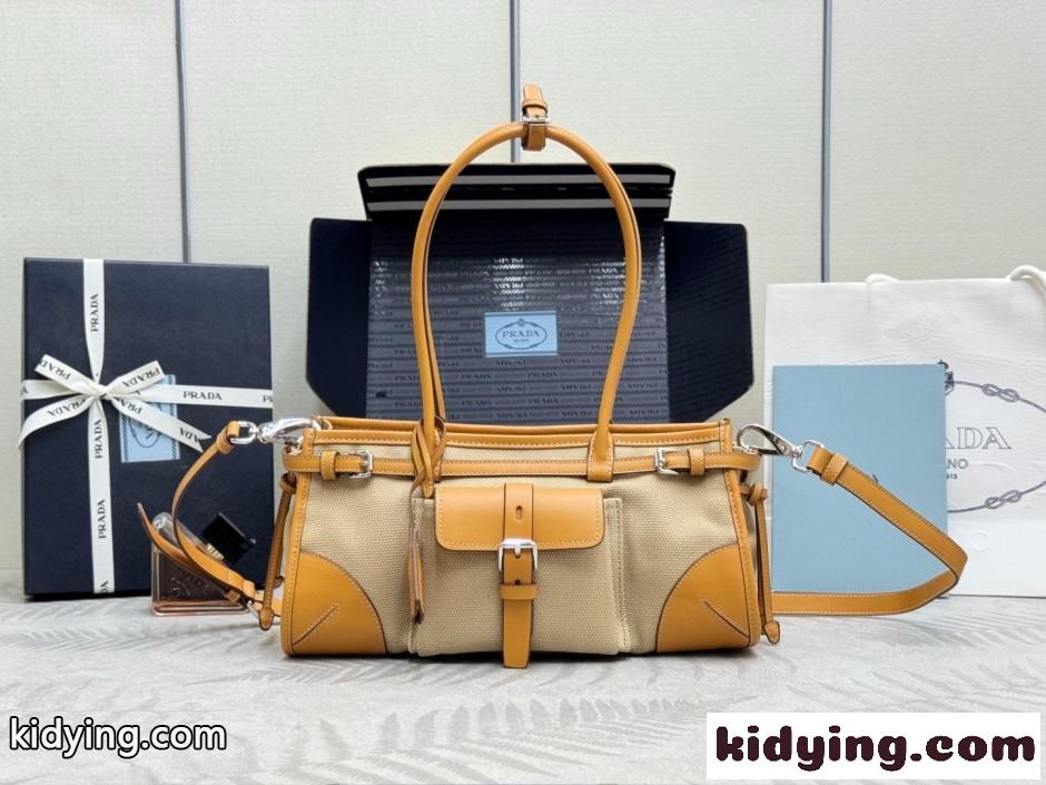 プラダ ボニー ミディアム リネン レザー ハンドバッグ スーパーコピー 1BA426-2