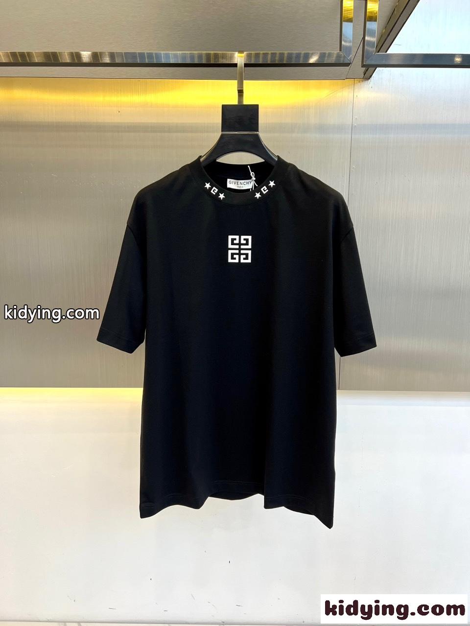 シンプル カジュアル クルーネック 半袖Tシャツ ジバンシィ Tシャツ 偽物 ブラック-0