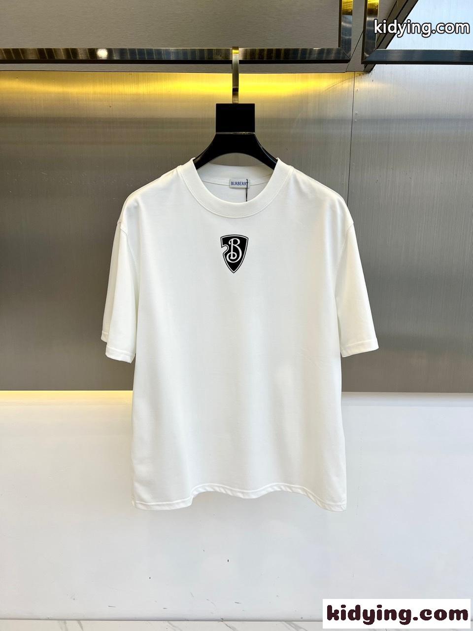 シンプル コットン 半袖Tシャツ バーバリー Tシャツ コピー クルーネック ホワイト-0