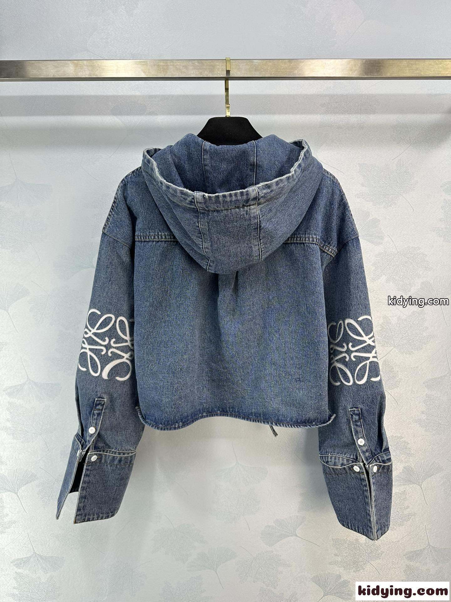 クロップド フーデッド デニムシャツ ロエベ ジャケット コピー レディース-1