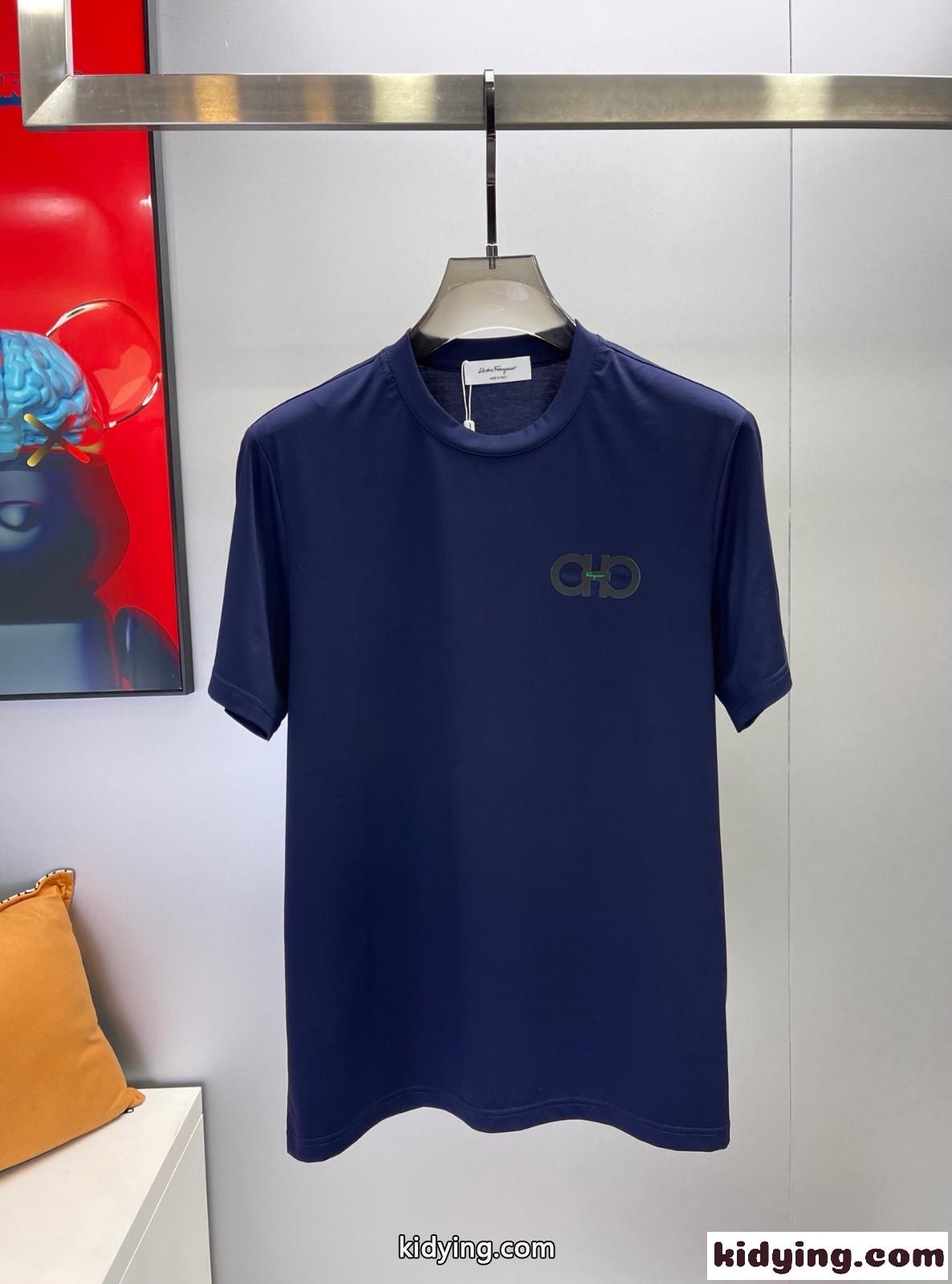 シンプル 合わせやすい サルヴァトーレ・フェラガモ Tシャツ コピー ロゴ クルーネック 半袖Tシャツ-3