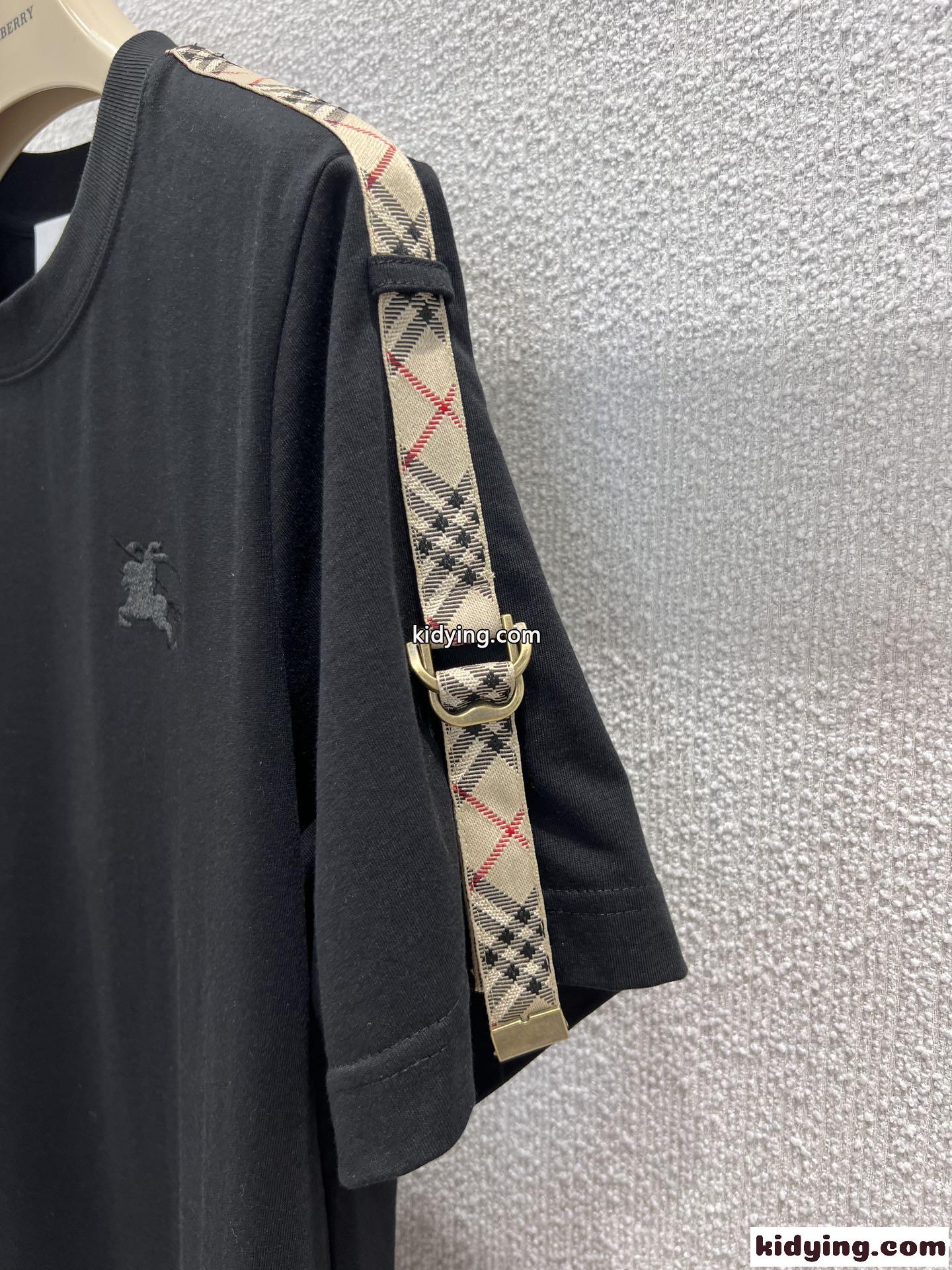 チェックトリム コットン Tシャツドレス バーバリー ワンピース コピー ブラック-3