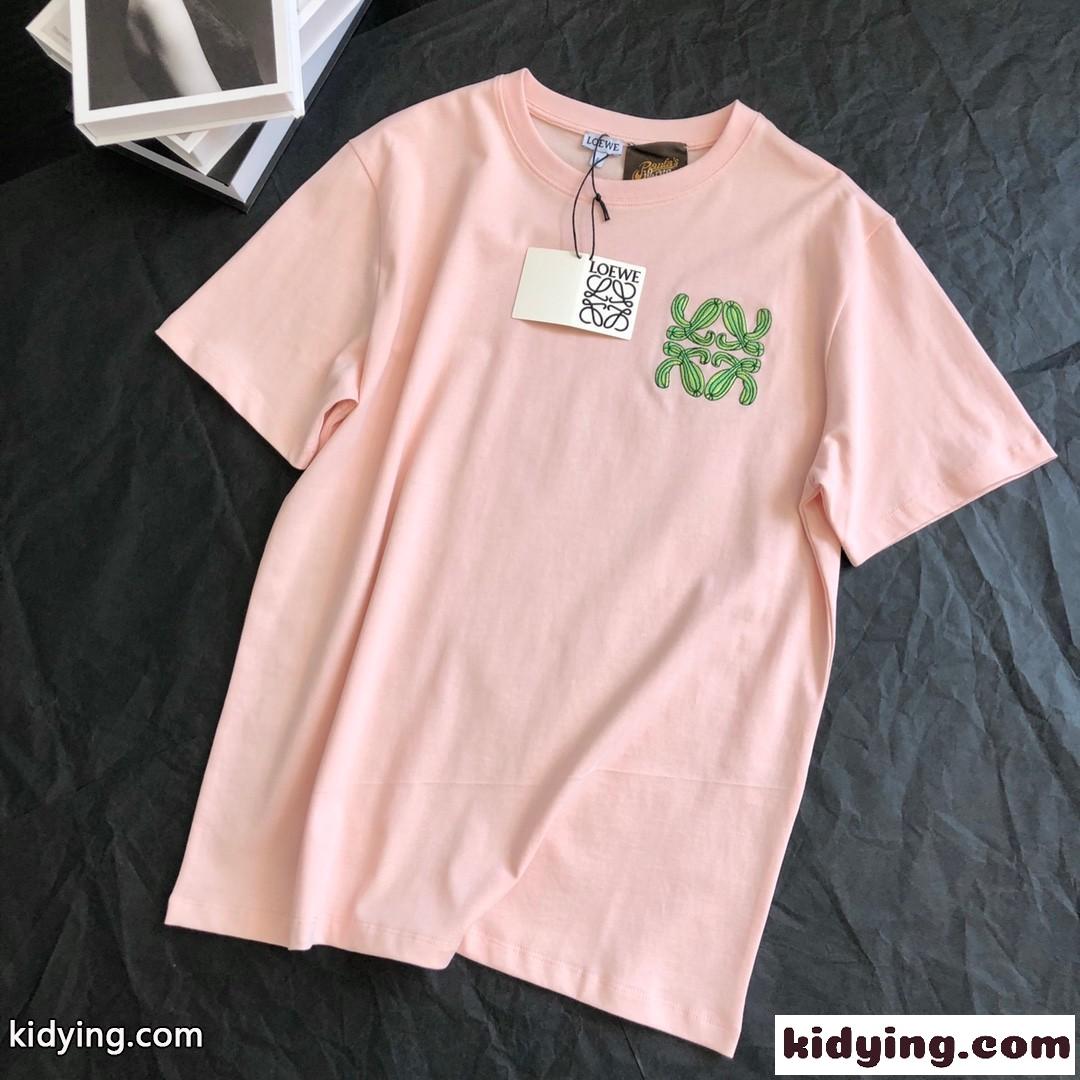 シンプル ロゴ 刺繍 コットン 高級感 クルーネック ロエベ tシャツ コピー 半袖 2カラー 春夏 トップス-4