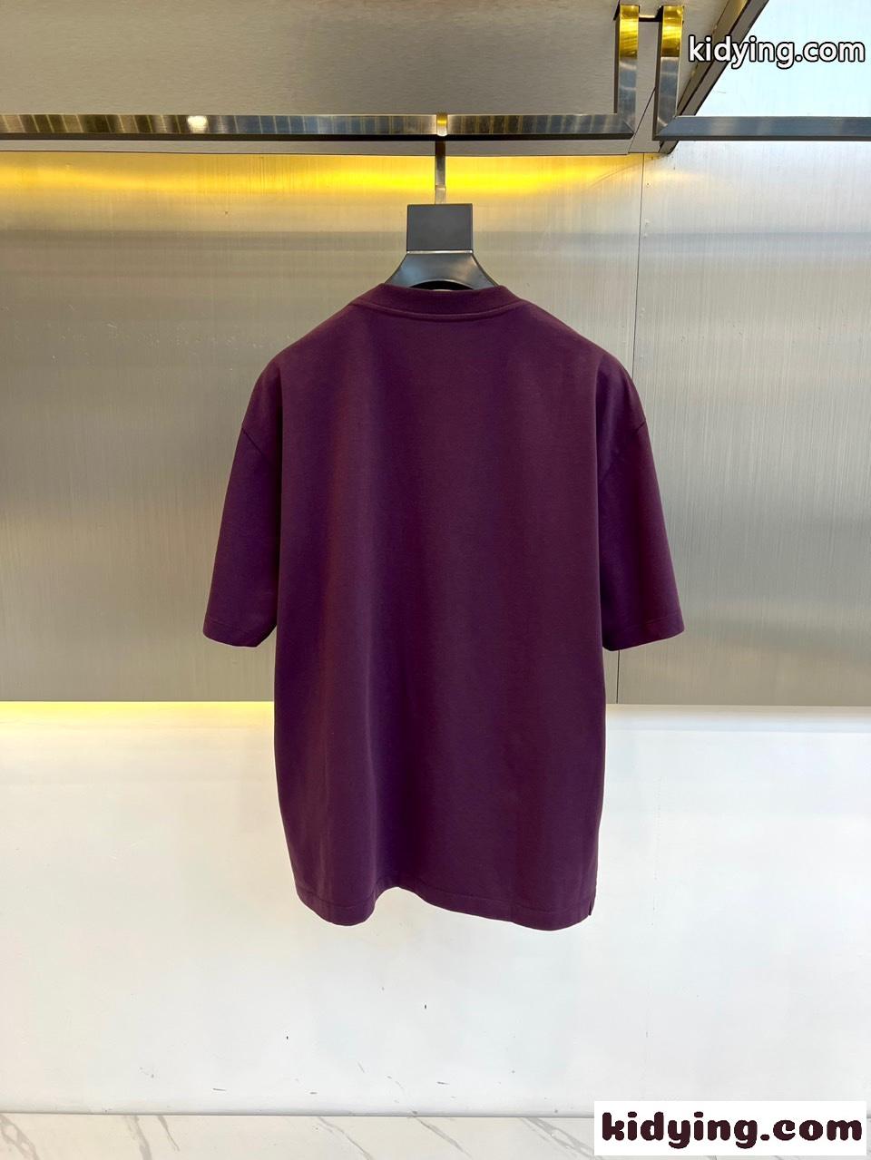 カジュアル リラックス コットン 半袖Tシャツ フェンディ Tシャツ コピー パープル-3