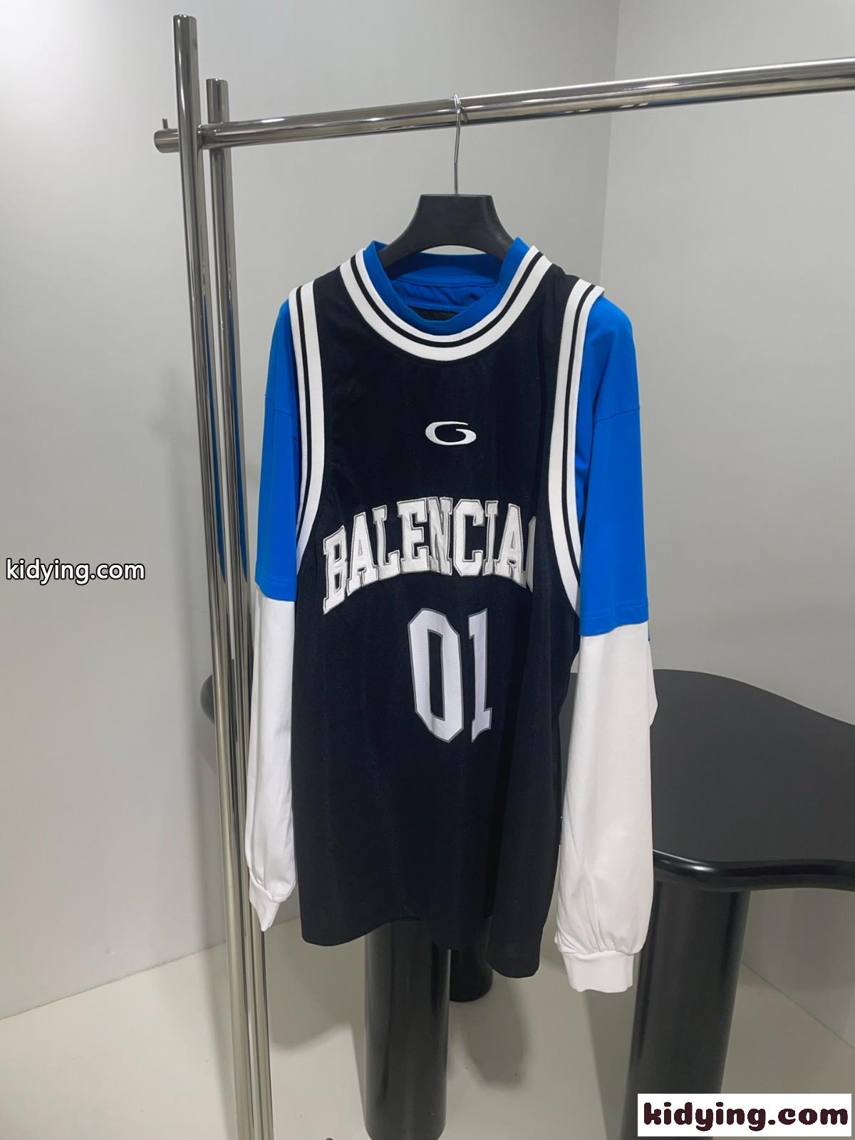 バレンシアガ BASKETBALL SERIES レイヤード ロングスリーブ Tシャツ コピー ブルー-0