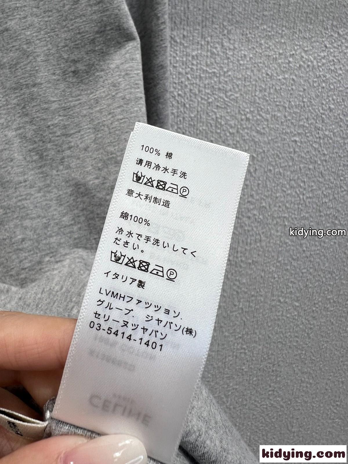 シンプル コットン 長袖Tシャツ セリーヌ Tシャツ コピー クルーネック グレー-5