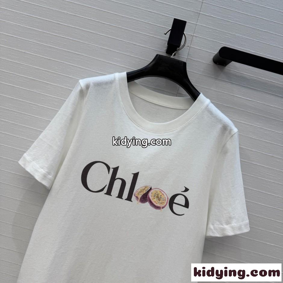 コットン プリント 半袖Tシャツ クロエ Tシャツ コピー ホワイト-2