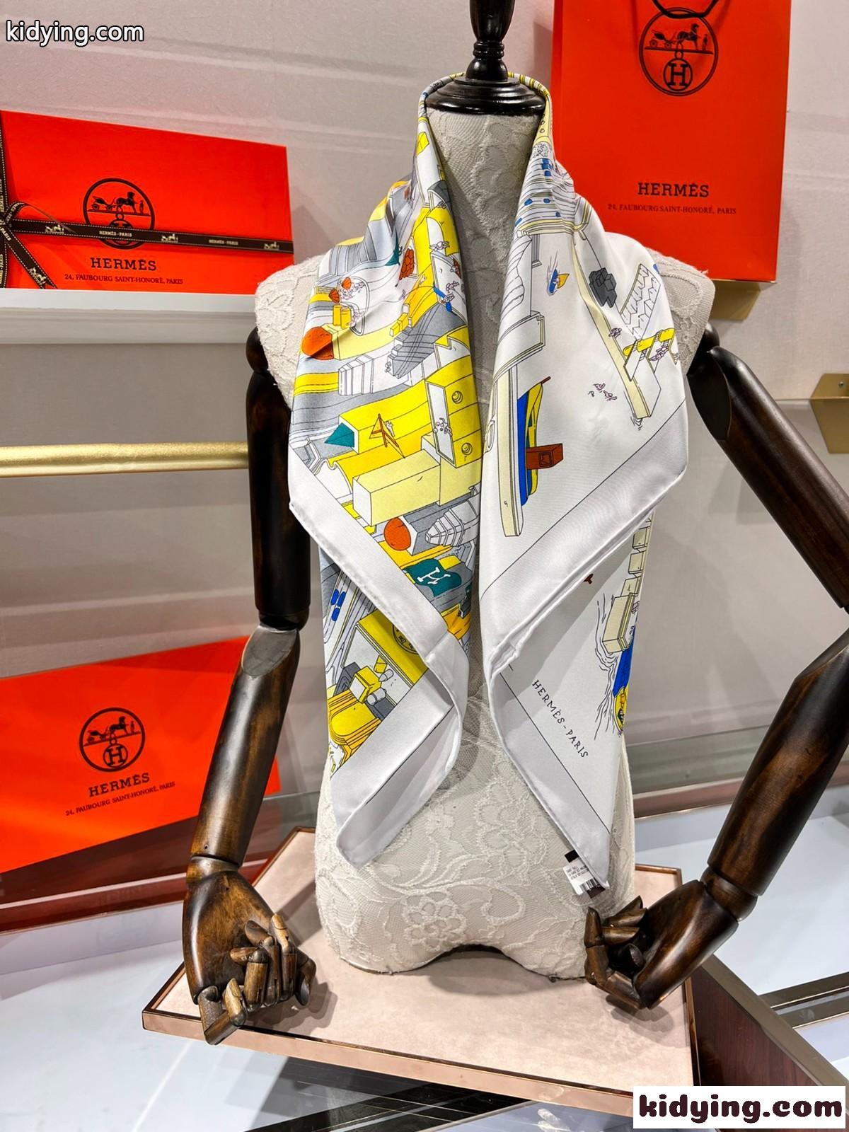 上品 プリント おしゃれ エレガント エルメス スカーフ 人気 コピー シルク 90cm*90cm 正方形 レディース-2