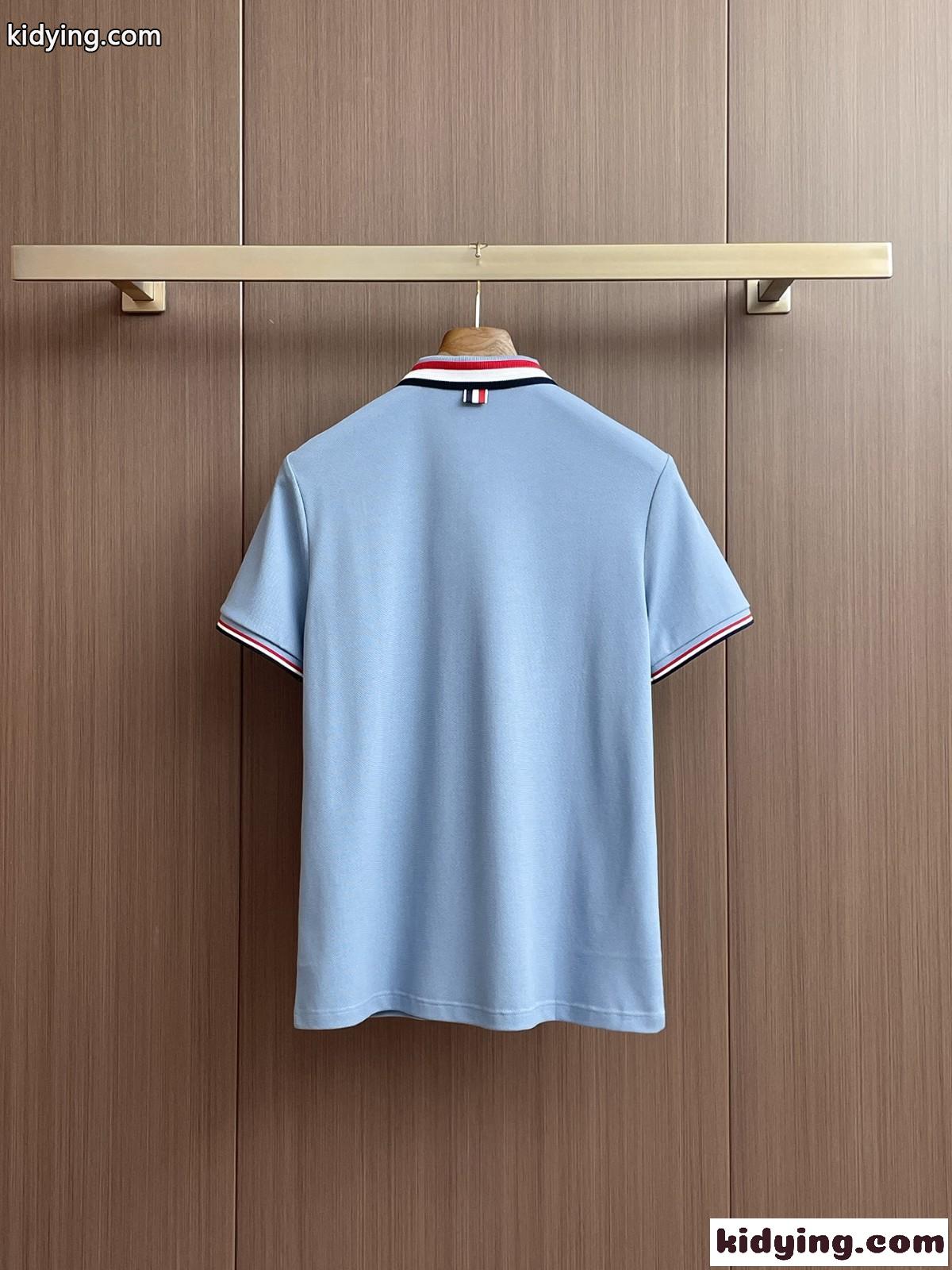 定番 ストライプ トムブラウン Tシャツ 偽物 コットン ポロシャツ ライトブルー-4
