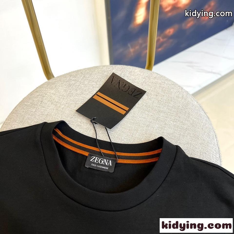 シンプル ロゴ クルーネック 半袖Tシャツ エルメネジルド・ゼニア Tシャツ コピー ブラック-2