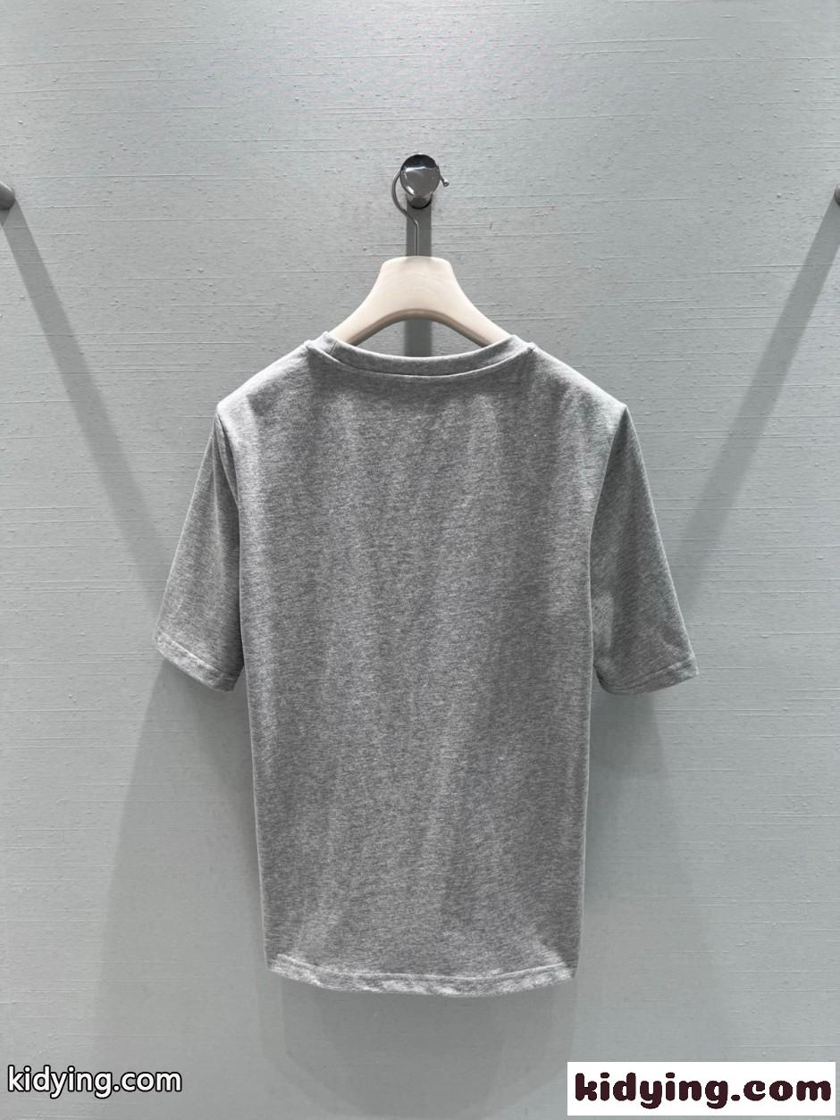 コットン プリント 半袖Tシャツ エルメス Tシャツ コピー クルーネック グレー-1