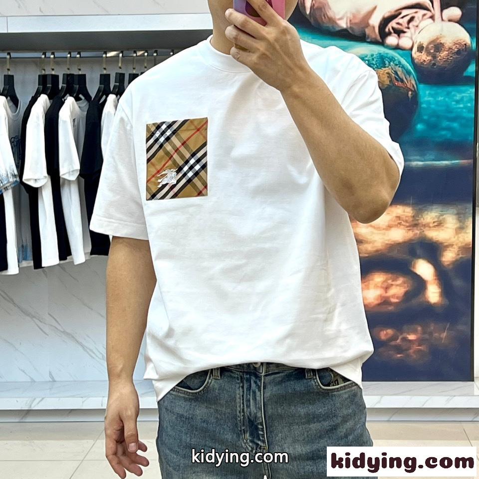 お洒落 コットン 半袖Tシャツ バーバリー Tシャツ コピー クルーネック ホワイト-1