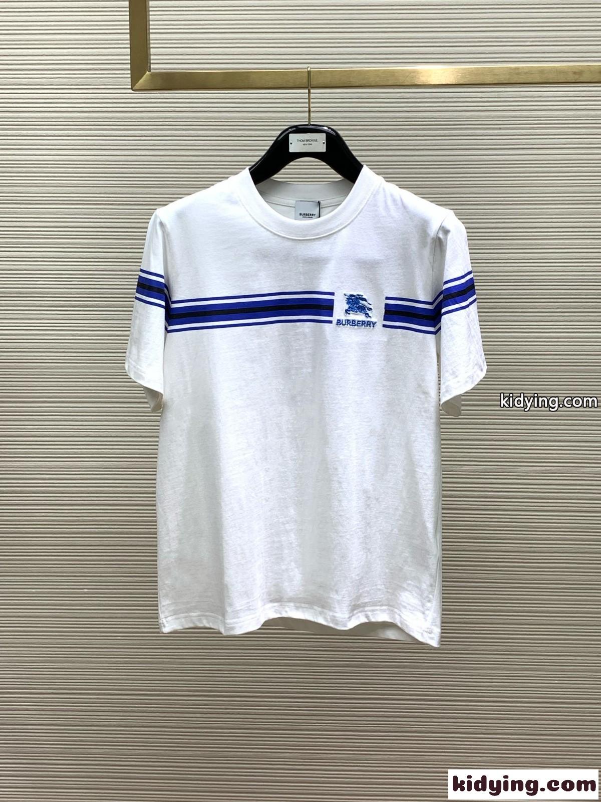 おしゃれ ストライプ コットンTシャツ バーバリー Tシャツ コピー 半袖 トップス ホワイト-1
