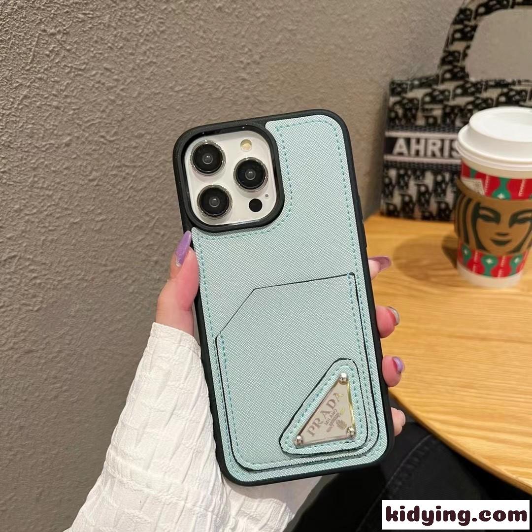 シンプル 高級感 カード収納 プラダ スマホケース コピー トライアングルロゴ付 アイフォンケース-3
