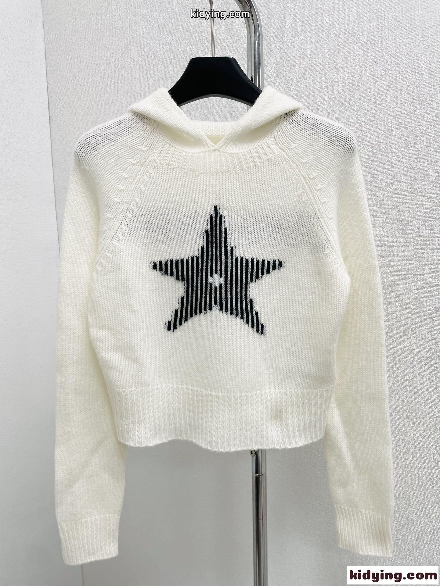お得品‼ディオール セーター メンズ偽物 トップス ニット星刺繍 暖かい フード付き ホワイト-0
